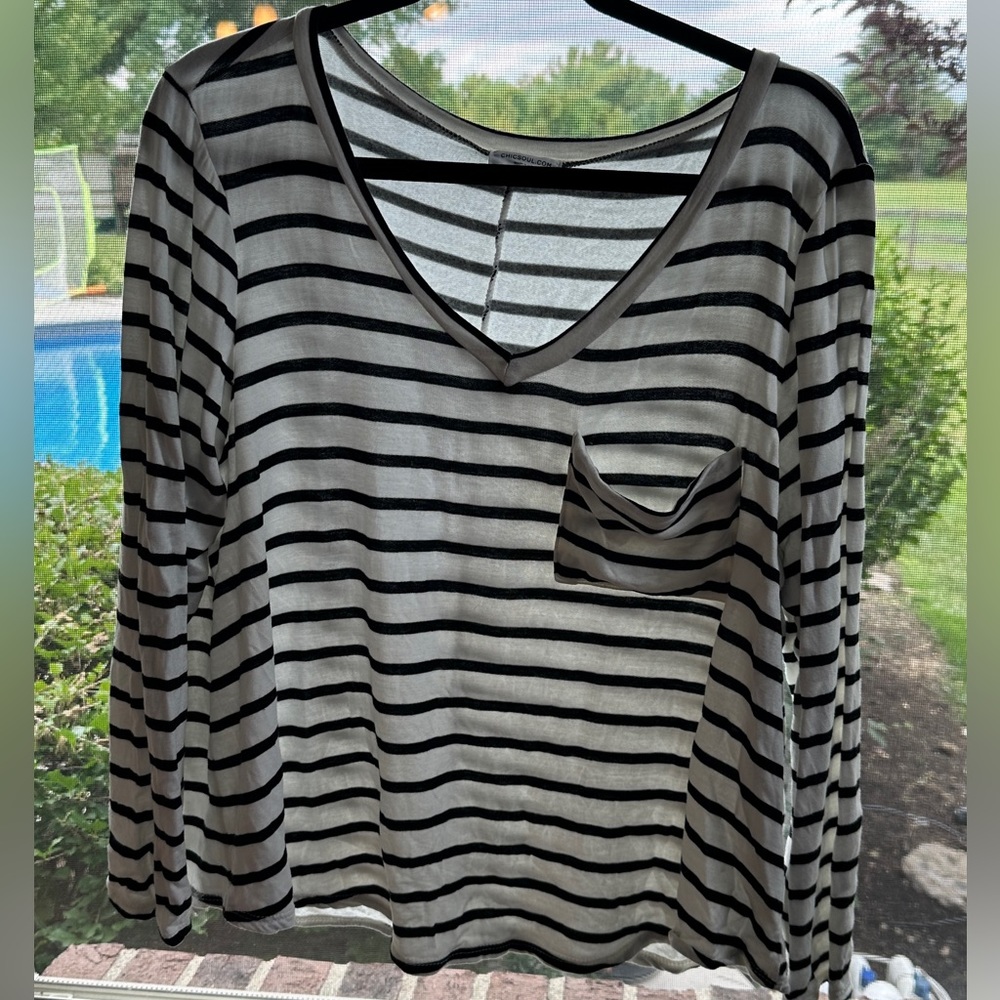 Chic‎ Soul Black & Ivory Striped Long Sleeve Top, Size 1X